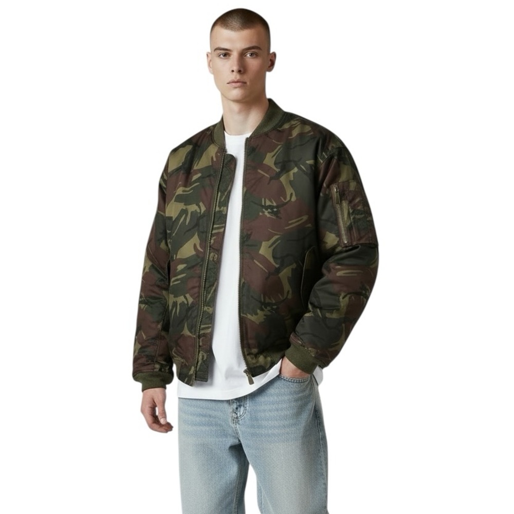 Nike Camo Woven Flight Bomber Jacket Ma1 Green Insulated Coat Mens Size L NEW